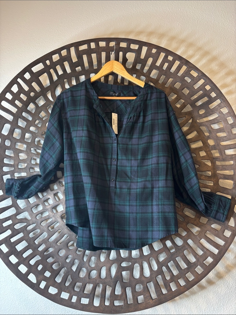 💚 Preppy Blackwatch Plaid Purple Split Neck Flannel Top NWT J.Crew Small 💚